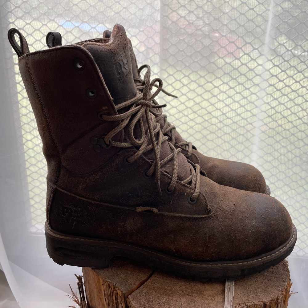Timberland PRO Dark Brown Leather Work Boots - steel toe, size 9